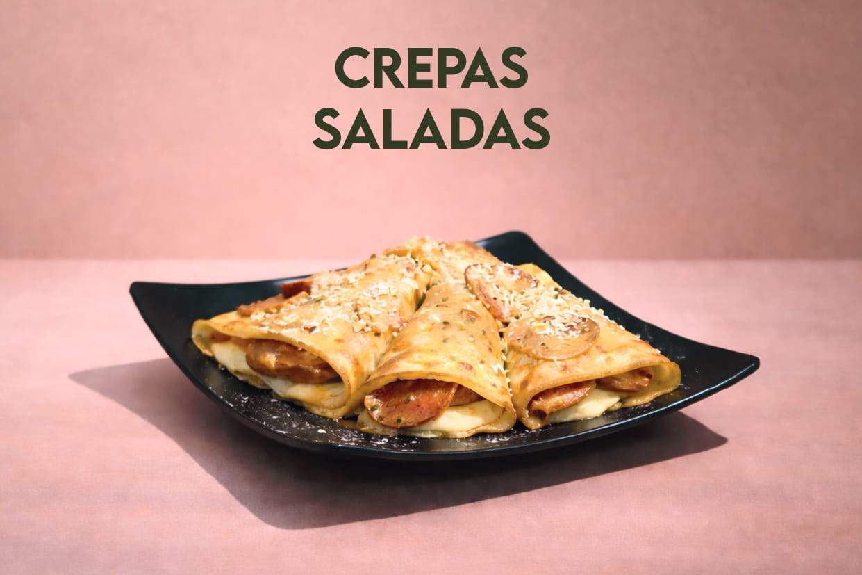 Crepas champiñones, queso mozarella y pesto